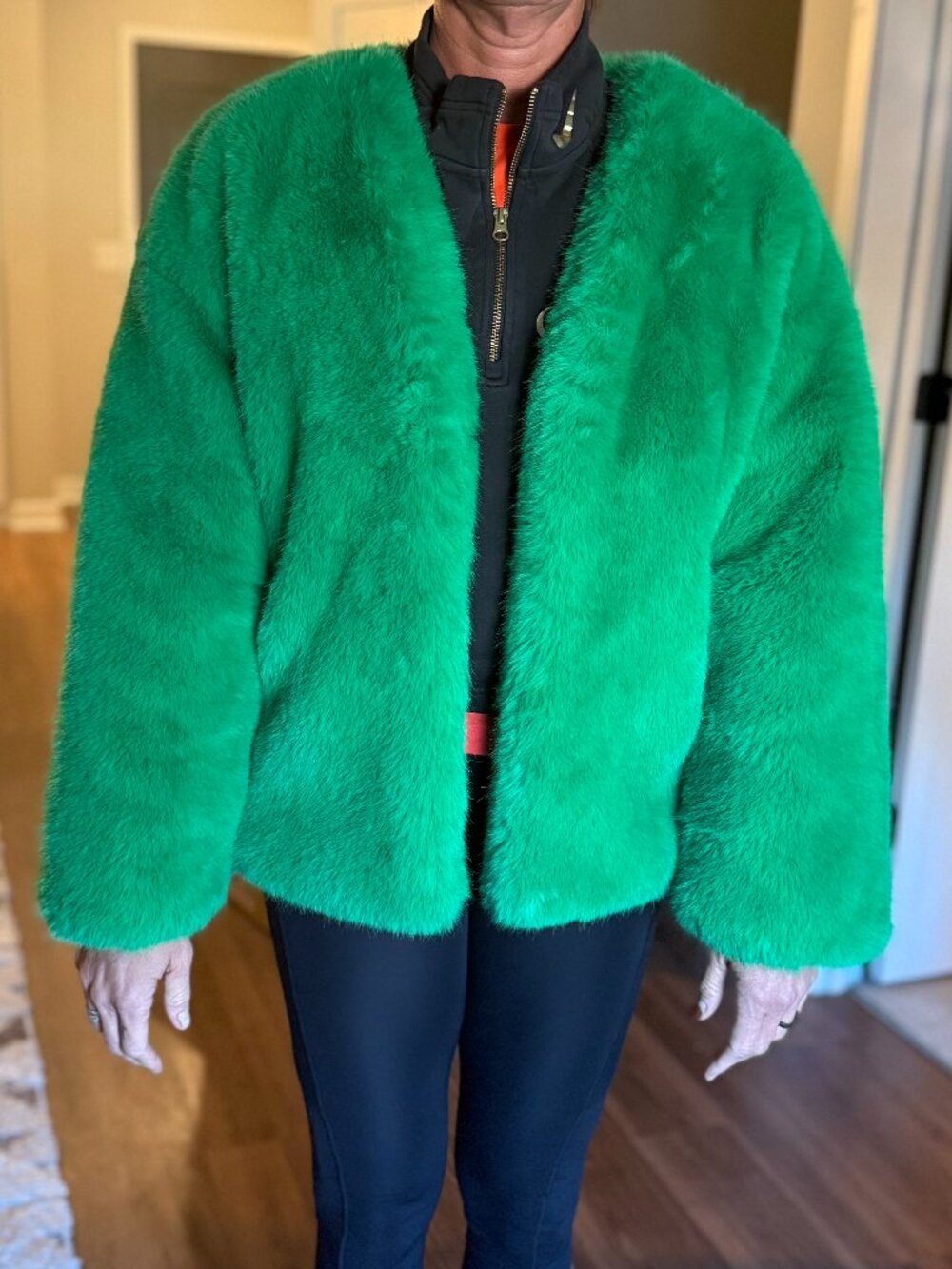 Green Faux Fur Coat - Size M Brand: CVBFM